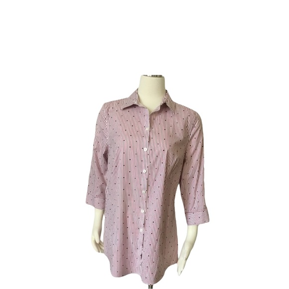 Chico’s Classic Red Striped High Low No Iron Tunic with Black Dots Size 1 NWOT - Picture 5 of 8